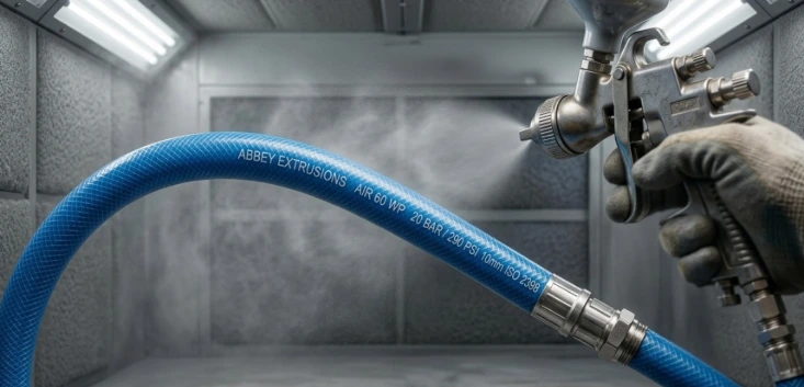 Air hose connected to a paint sprayer