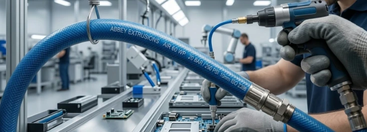 Air hose connected in an industry setting