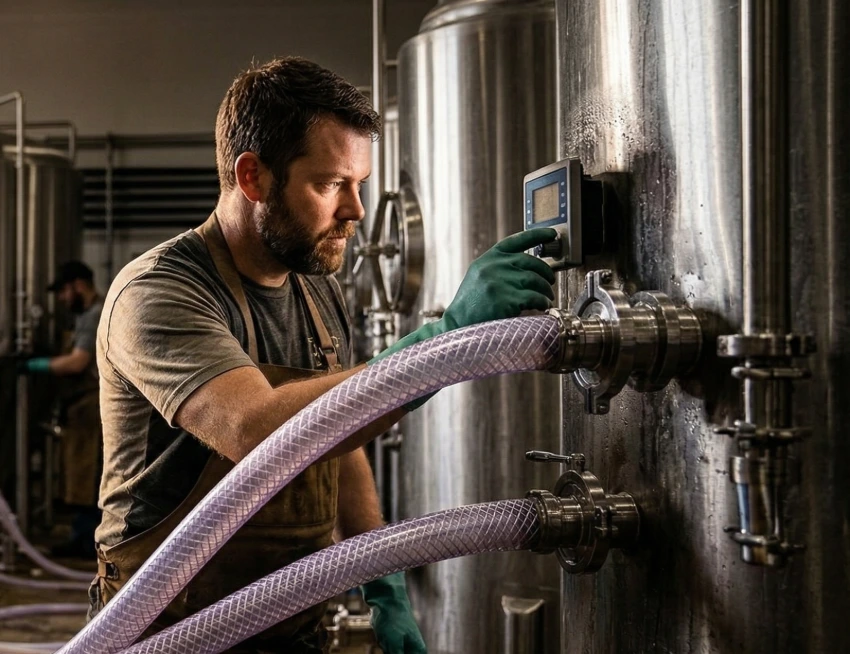 Brewer installing hosing